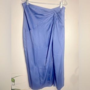 ZARA - Dust Blue Mid Length Skirt w/ Ruched Front Tie Detail and slit- XL - NWT